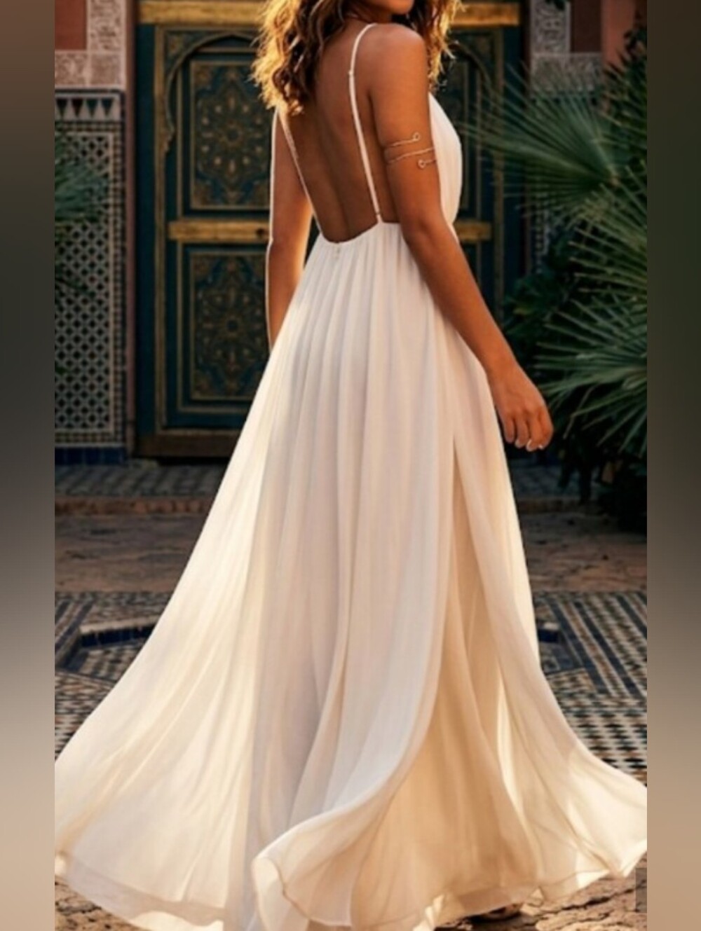 Show Me Your Mumu Backless Spaghetti-Strap Maxi, Flowy, Boho Flowy Dress White